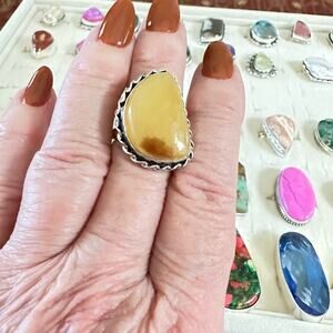 💕 Aventurine quartz yellow gemstone silver overlay stamped 925 adjustable